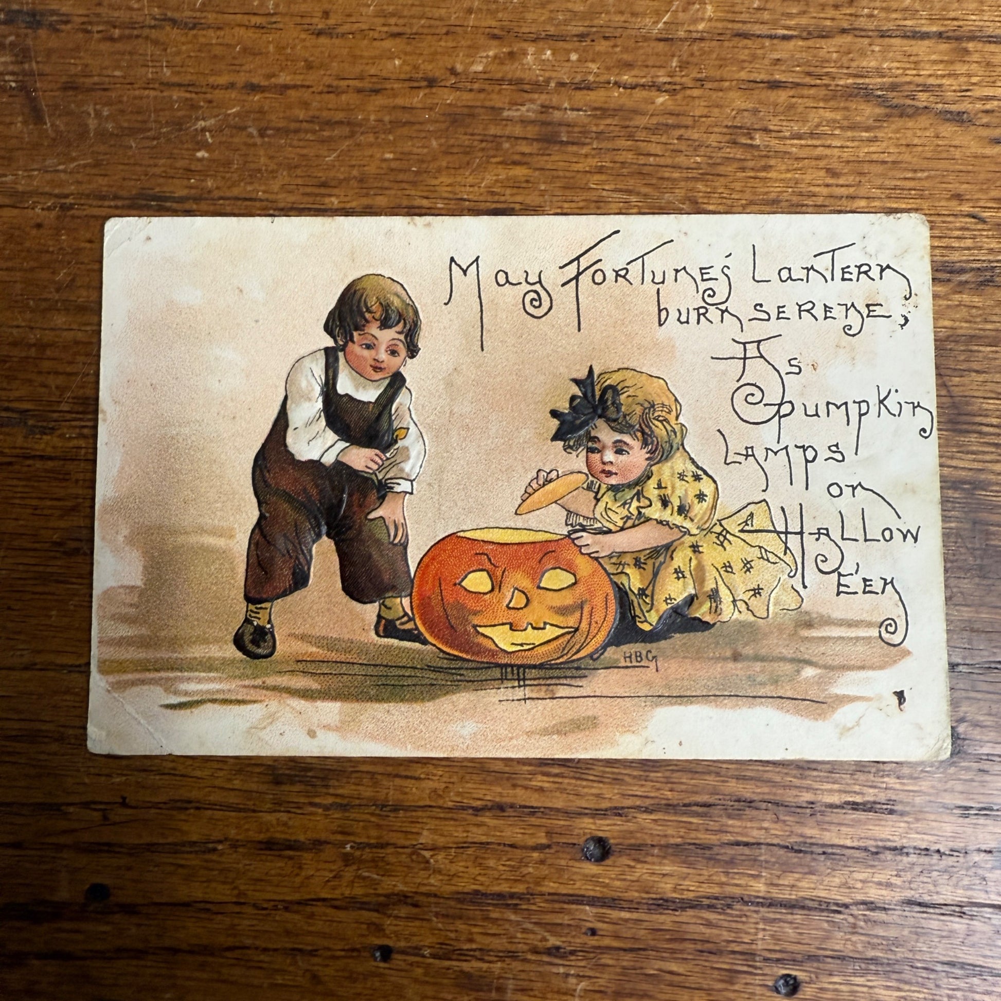 ANTIQUE LEUBRIE & ELKUS HALLOWEEN POSTCARD #2231 GERMANAY (ARTIST HBG) RARE
