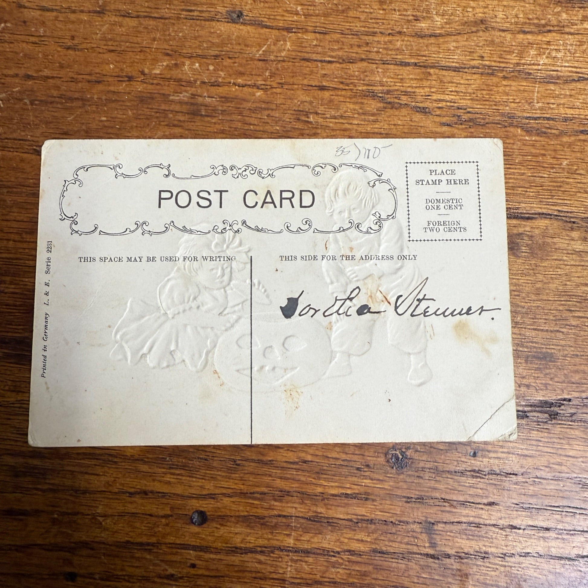 ANTIQUE LEUBRIE & ELKUS HALLOWEEN POSTCARD #2231 GERMANAY (ARTIST HBG) RARE