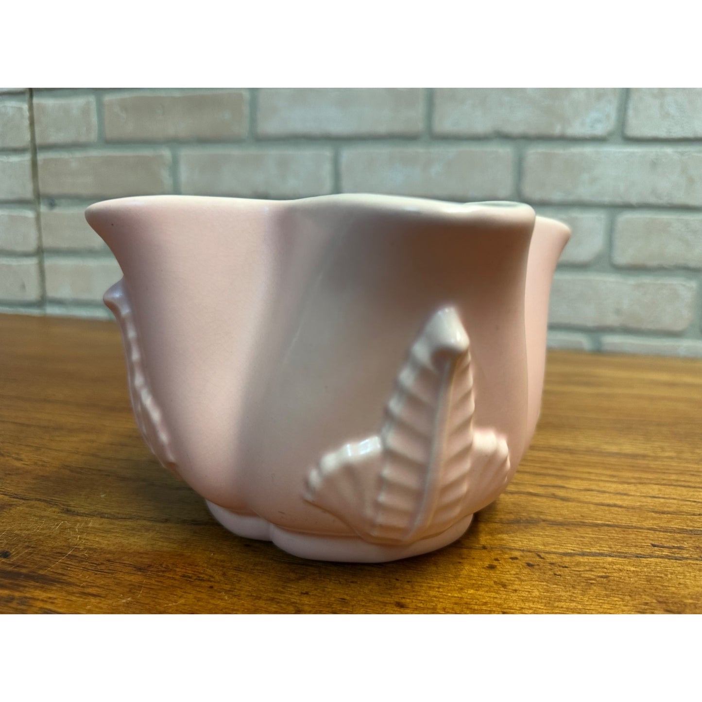 Vintage Red Wing Pottery Pink Planter Star Leaf Design #1214 Signed