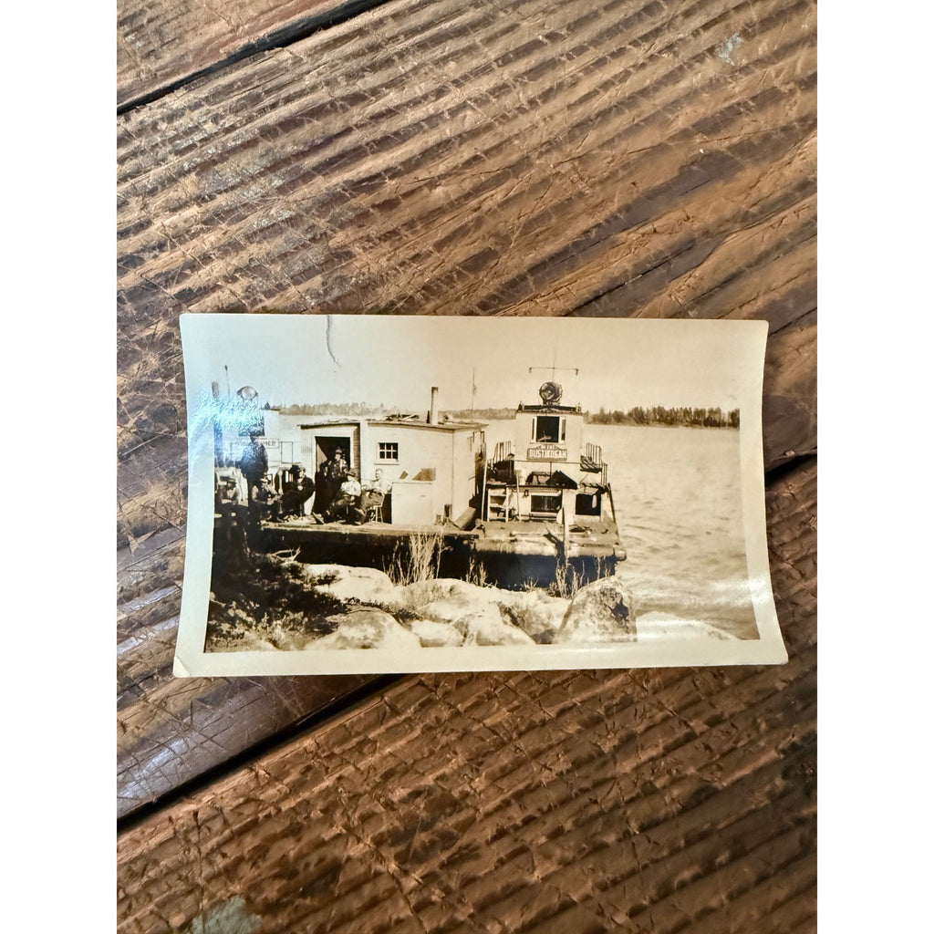 Vintage Canadian Fishing Boat Great Lakes Bustikogan 1930s Snapshot Real Photo