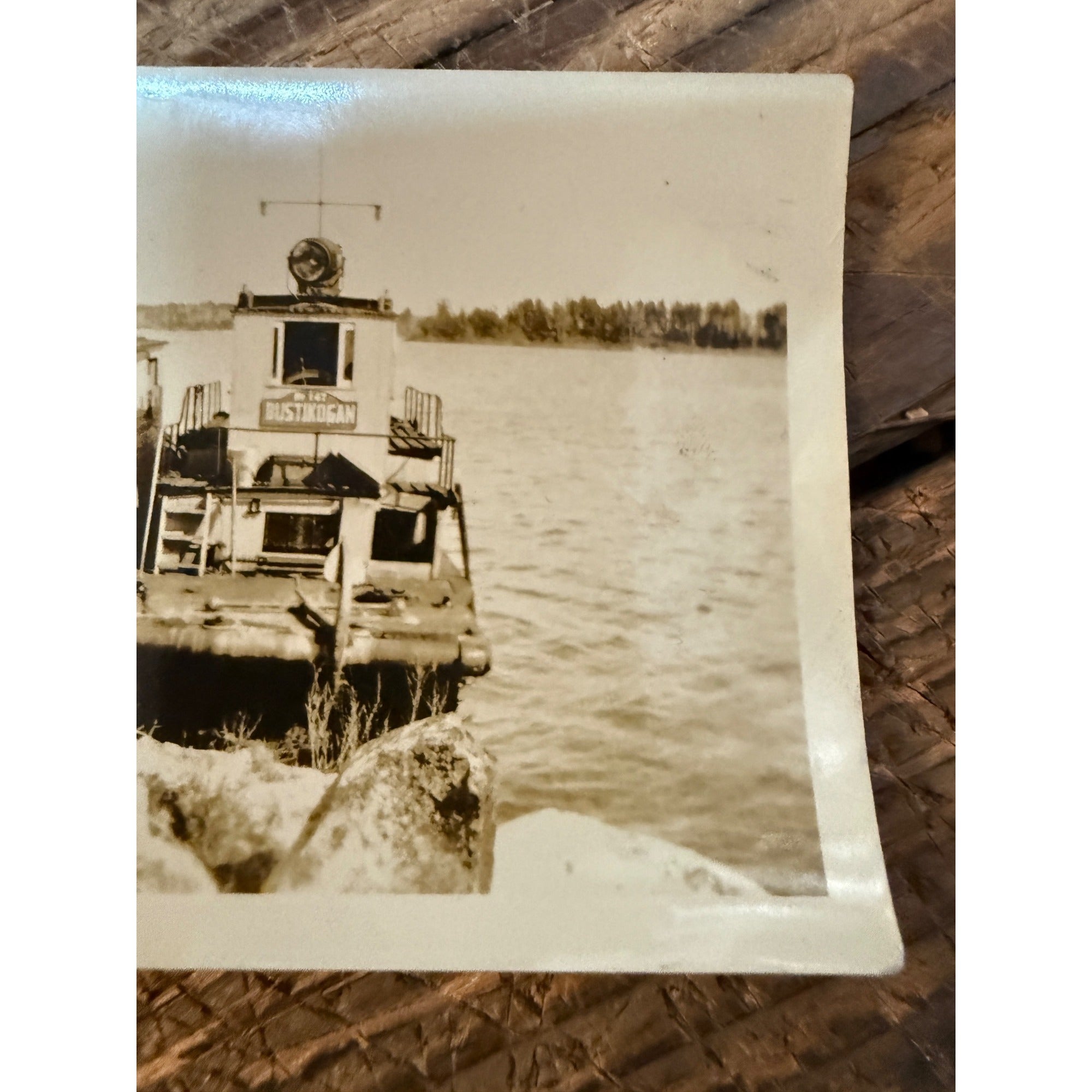 Vintage Canadian Fishing Boat Great Lakes Bustikogan 1930s Snapshot Real Photo