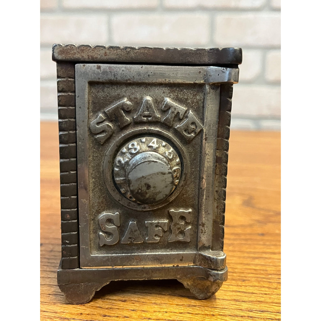 Antique State Safe Cast Iron Combination Dial Lock Still Bank -- Works!