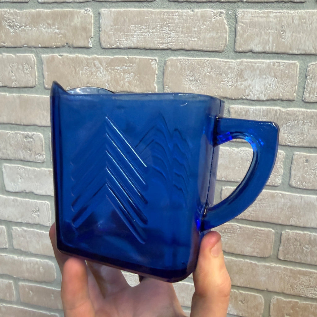 Vintage Hazel Atlas Depression Glass Cobalt Blue Small Pitcher Chevron Art Deco