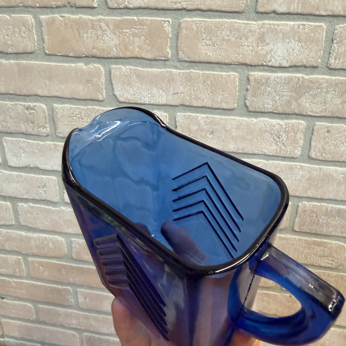 Vintage Hazel Atlas Depression Glass Cobalt Blue Small Pitcher Chevron Art Deco