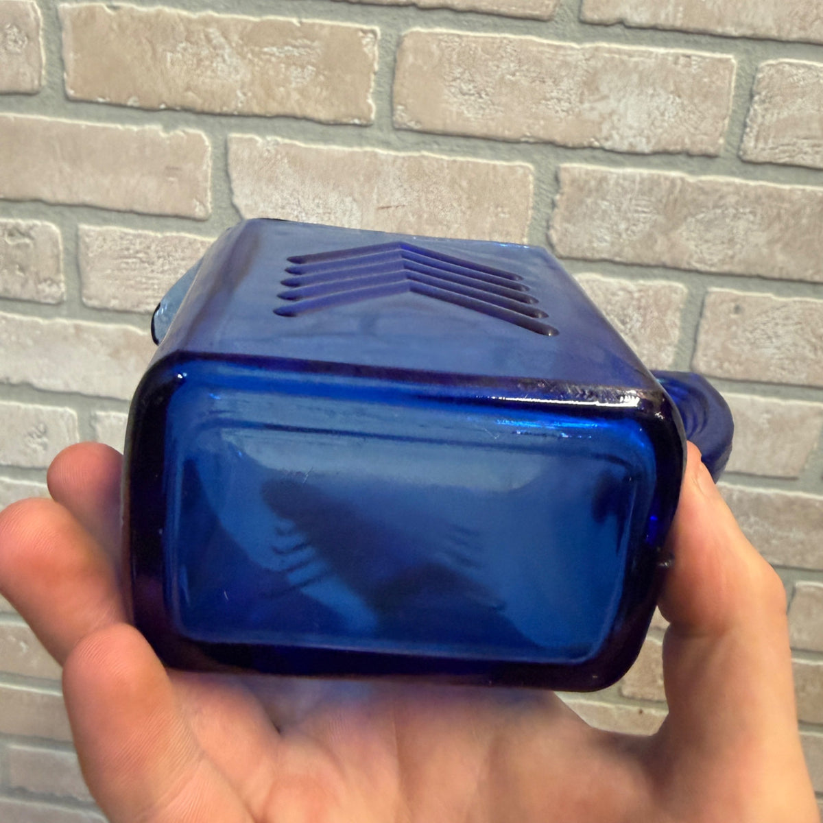 Vintage Hazel Atlas Depression Glass Cobalt Blue Small Pitcher Chevron Art Deco