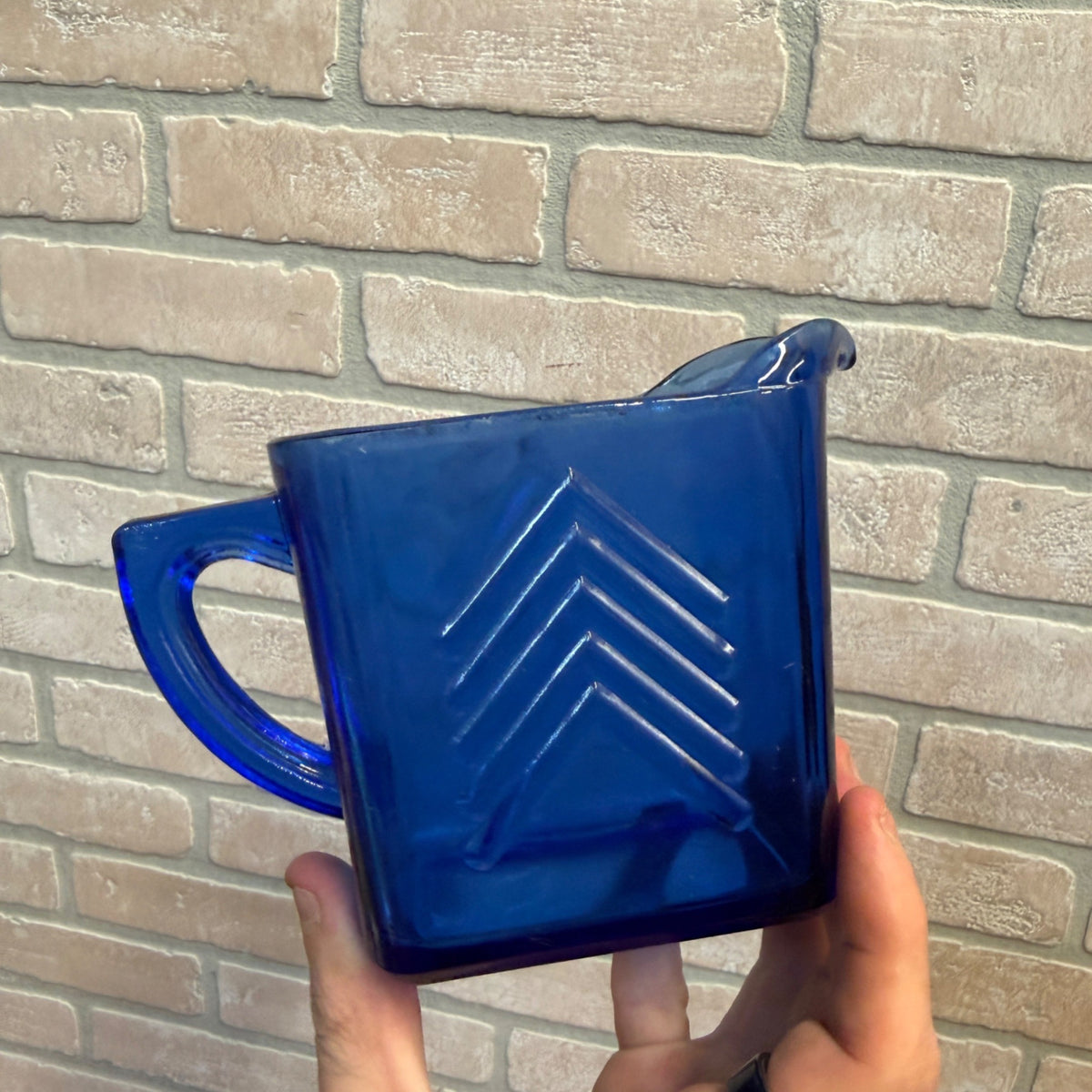 Vintage Hazel Atlas Depression Glass Cobalt Blue Small Pitcher Chevron Art Deco