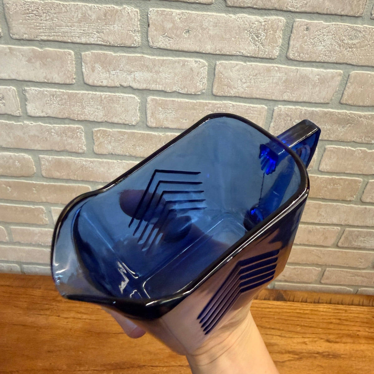 Vintage Hazel Atlas Depression Glass Cobalt Blue Small Pitcher Chevron Art Deco