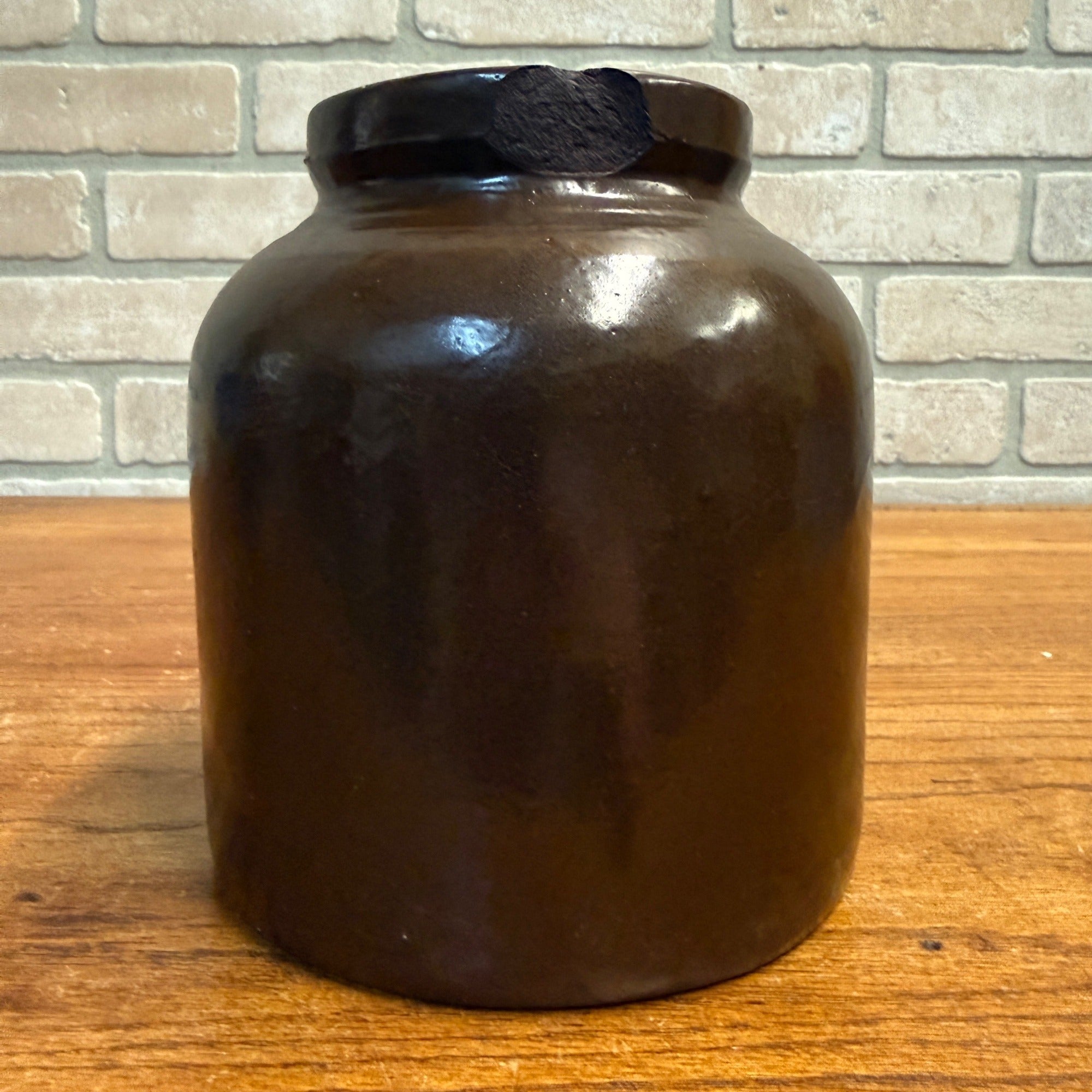 Antique Red Wing Brown Stoneware Preserve Jar Crock - Bottom Signed - Farmhouse Decor