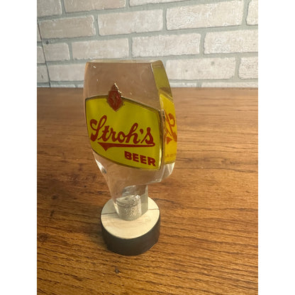 Vintage Stroh's Beer Acrylic Tap Handle Tapper Bar Yellow & Red