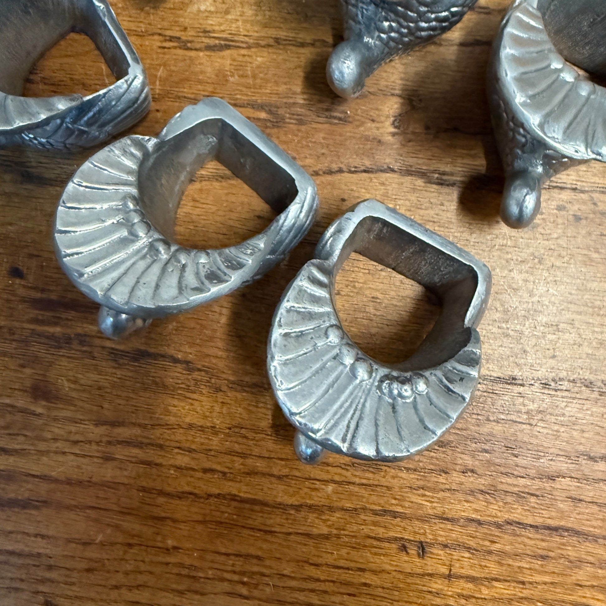 Vintage Pewter Turkey Napkin Rings Lot Thanksgiving Fall Silver - Set of 6