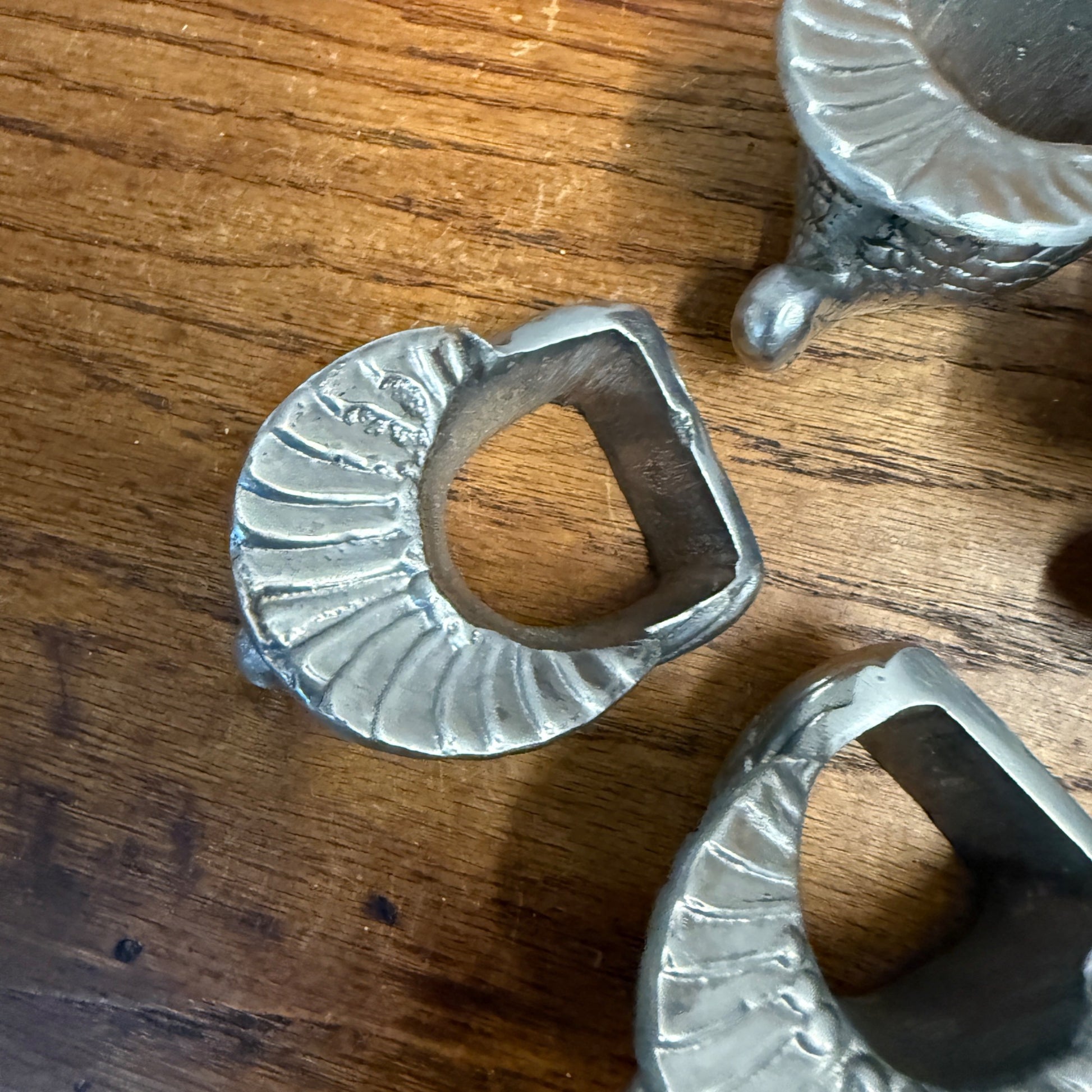 Vintage Pewter Turkey Napkin Rings Lot Thanksgiving Fall Silver - Set of 6