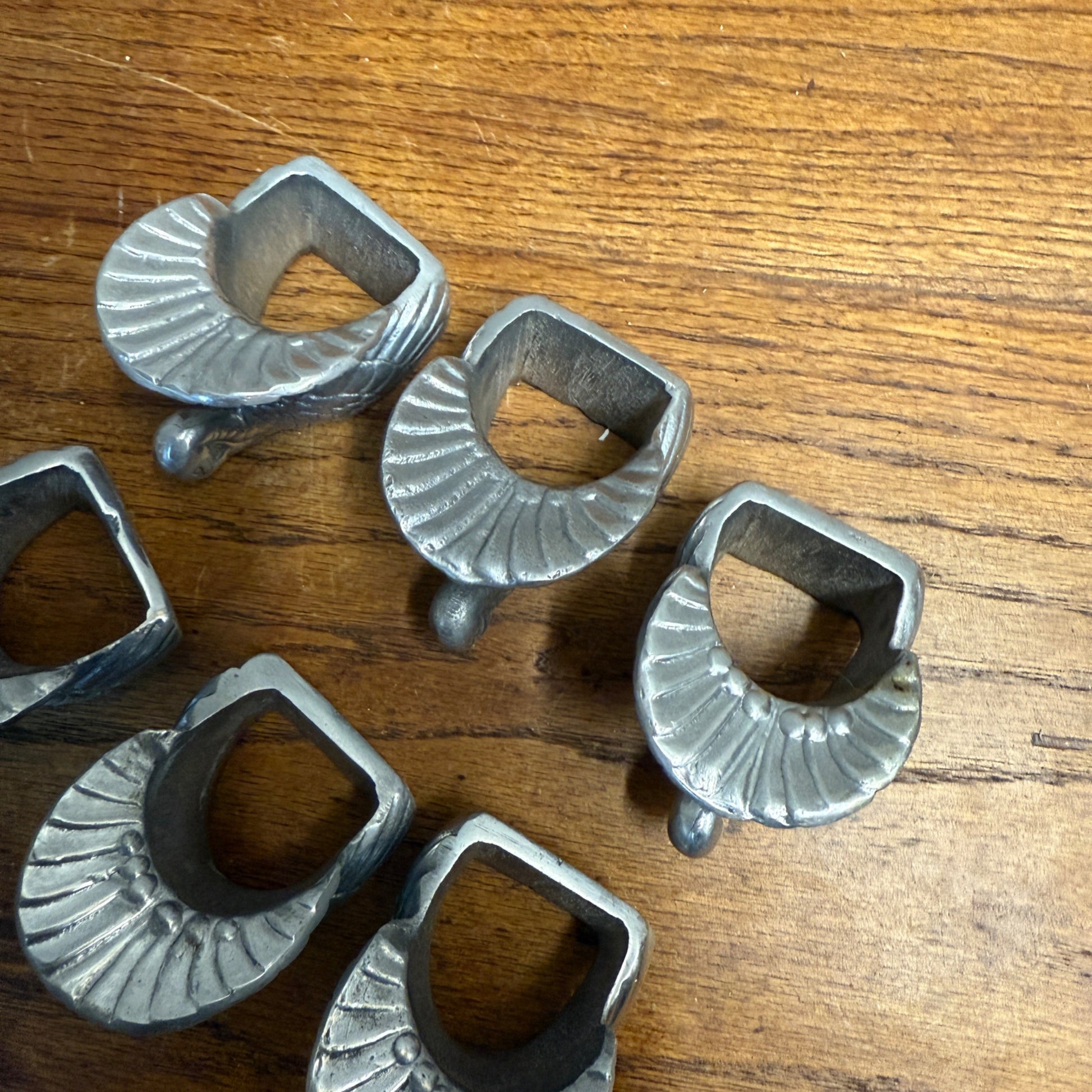 Vintage Pewter Turkey Napkin Rings Lot Thanksgiving Fall Silver - Set of 6