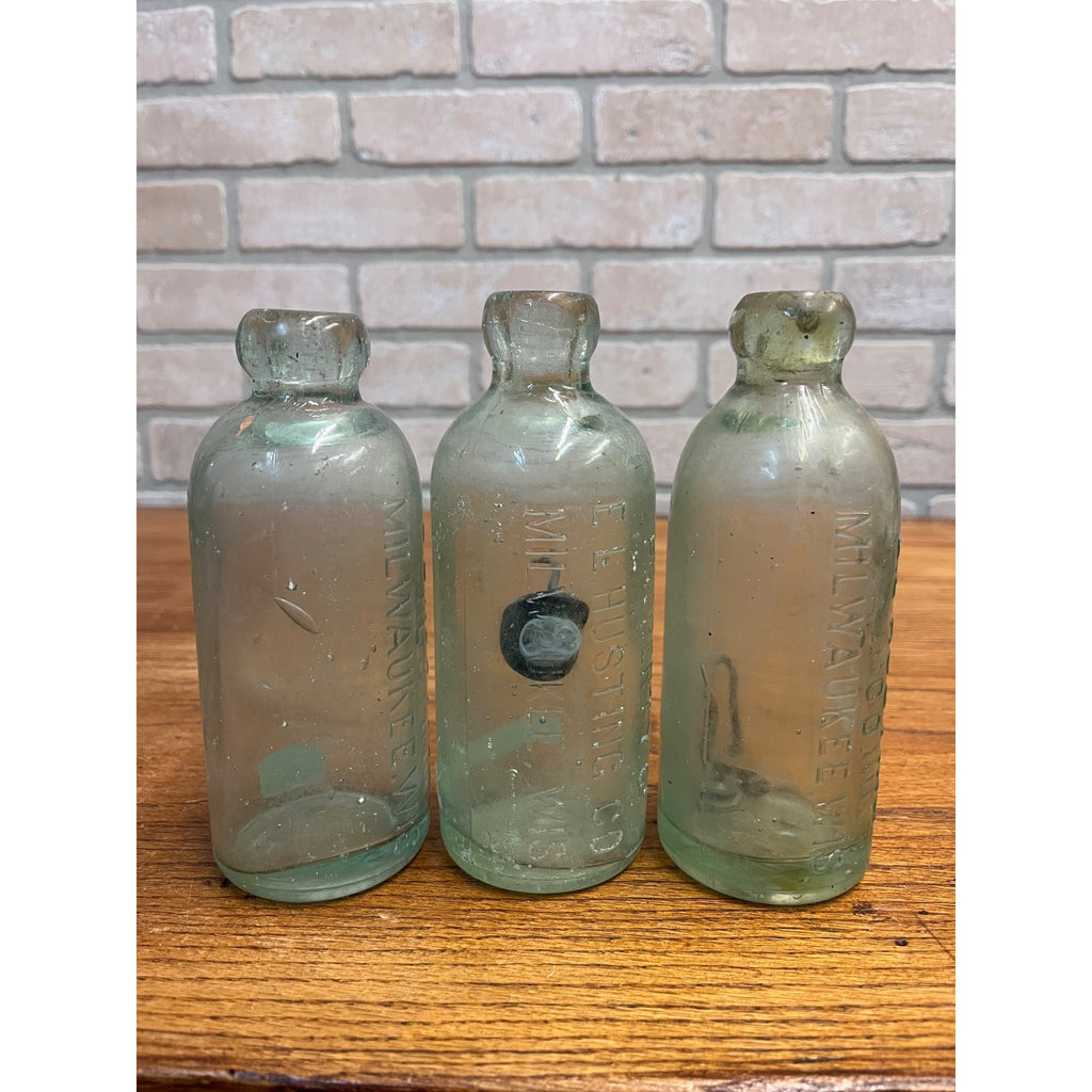 E.L. Husting Milwaukee Wisconsin Blob Top Hutchinson Soda Bottles Lot (3)