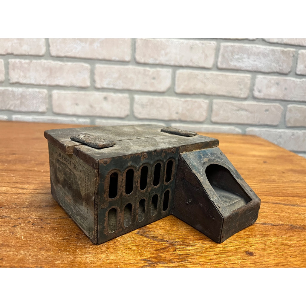RARE Antique 19th c. Lovell Mascotte Mouse Trap Wood w/ Original Label Primitive