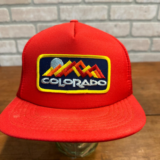 VINTAGE COLORADO PATCH HIKING TOURISM RETRO SNAPBACK HAT RED ROCKY MOUNTAINS