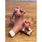 Vintage Southwestern Red Clay Mudhead Pottery Storyteller Mother With Infant Figure