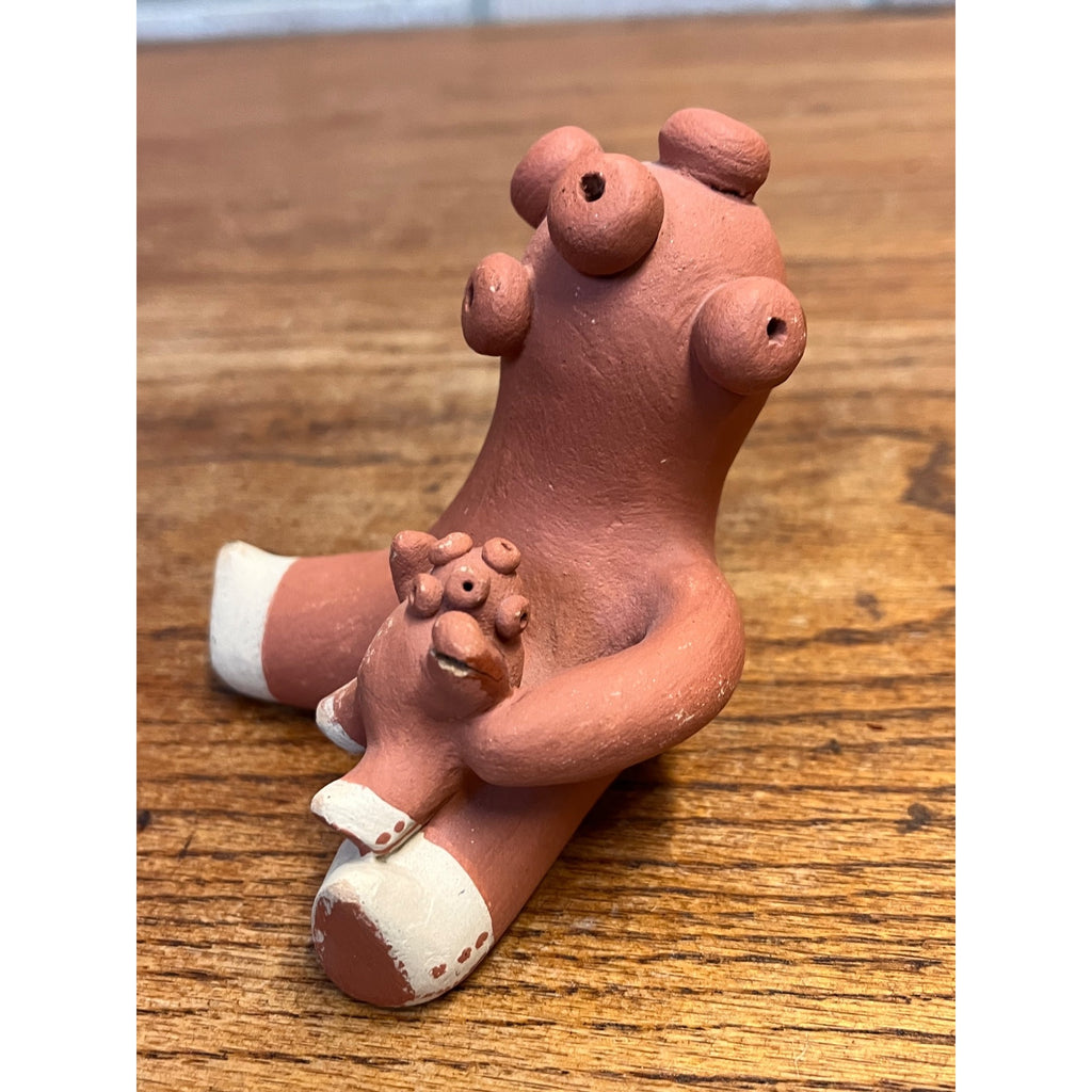 Vintage Southwestern Red Clay Mudhead Pottery Storyteller Mother With Infant Figure