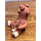 Vintage Southwestern Red Clay Mudhead Pottery Storyteller Mother With Infant Figure