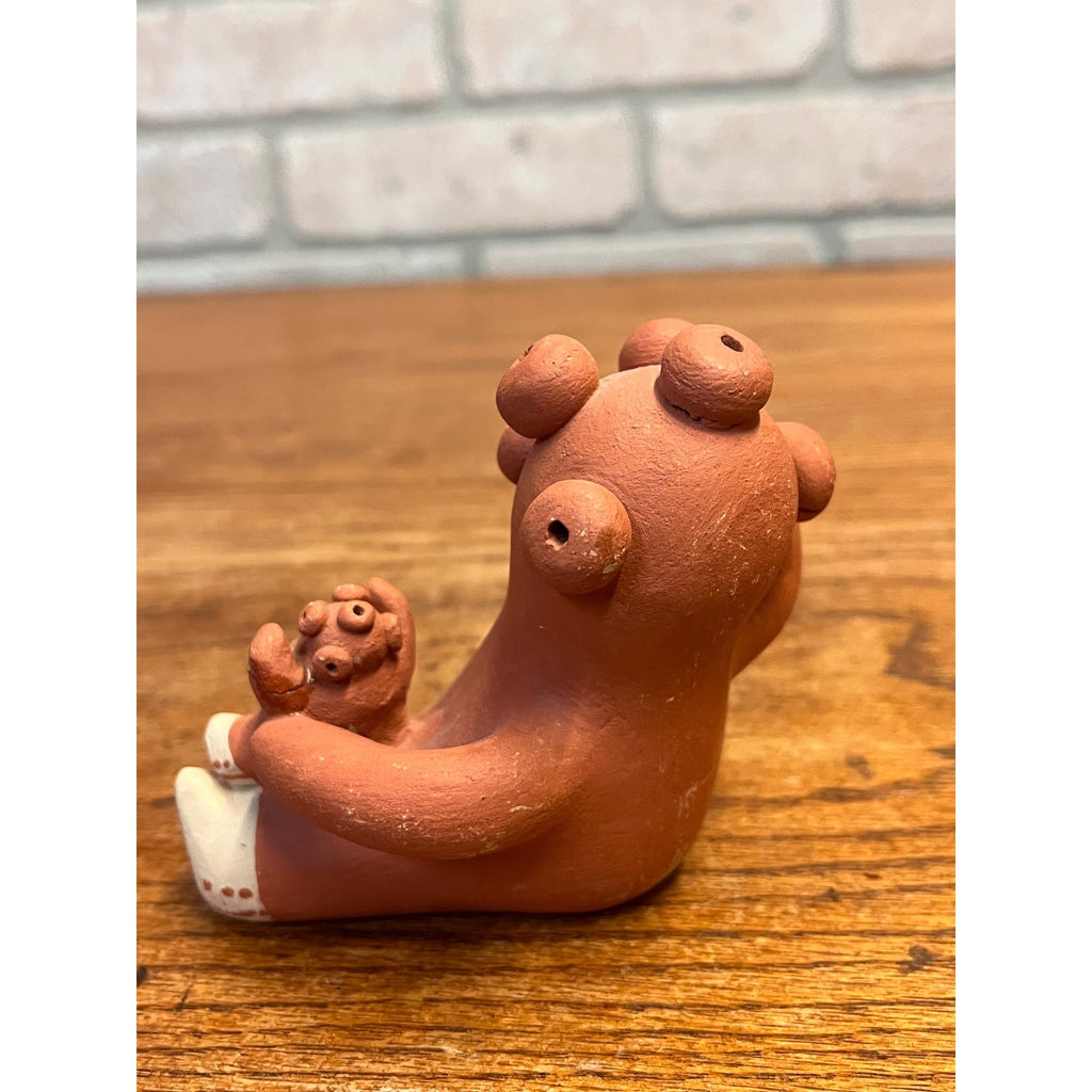 Vintage Southwestern Red Clay Mudhead Pottery Storyteller Mother With Infant Figure