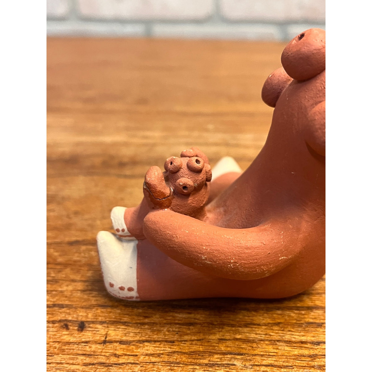 Vintage Southwestern Red Clay Mudhead Pottery Storyteller Mother With Infant Figure