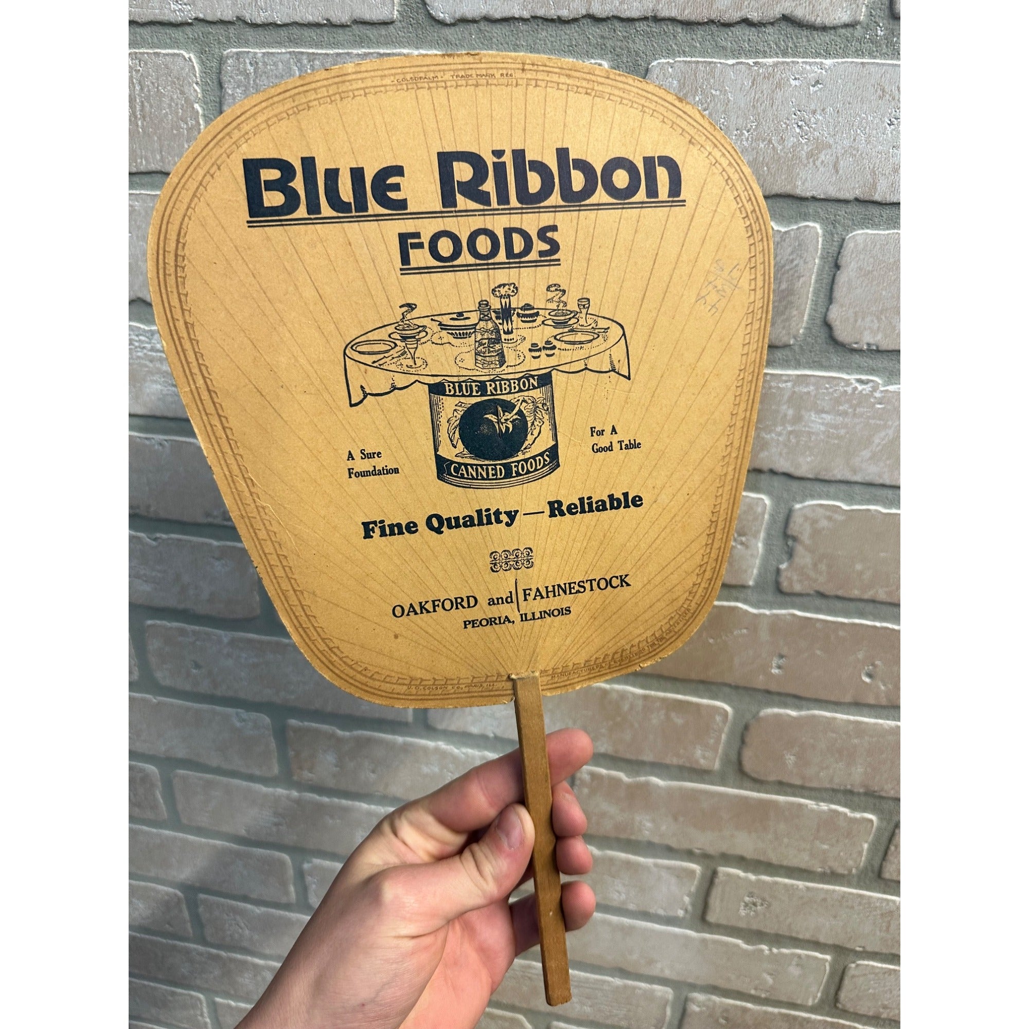 Vintage 1930s-40s Blue Ribbon Foods Advertising Hand Fan