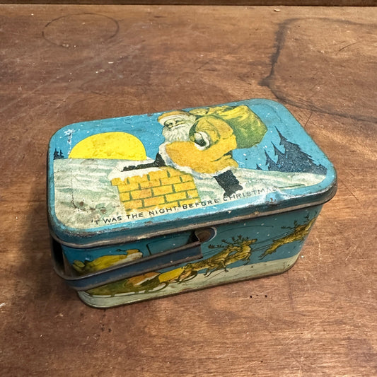 VINTAGE SANTA TWAS THE NIGHT BEFORE CHRISTMAS TINDECO CANDY TIN BOX LUNCHBOX