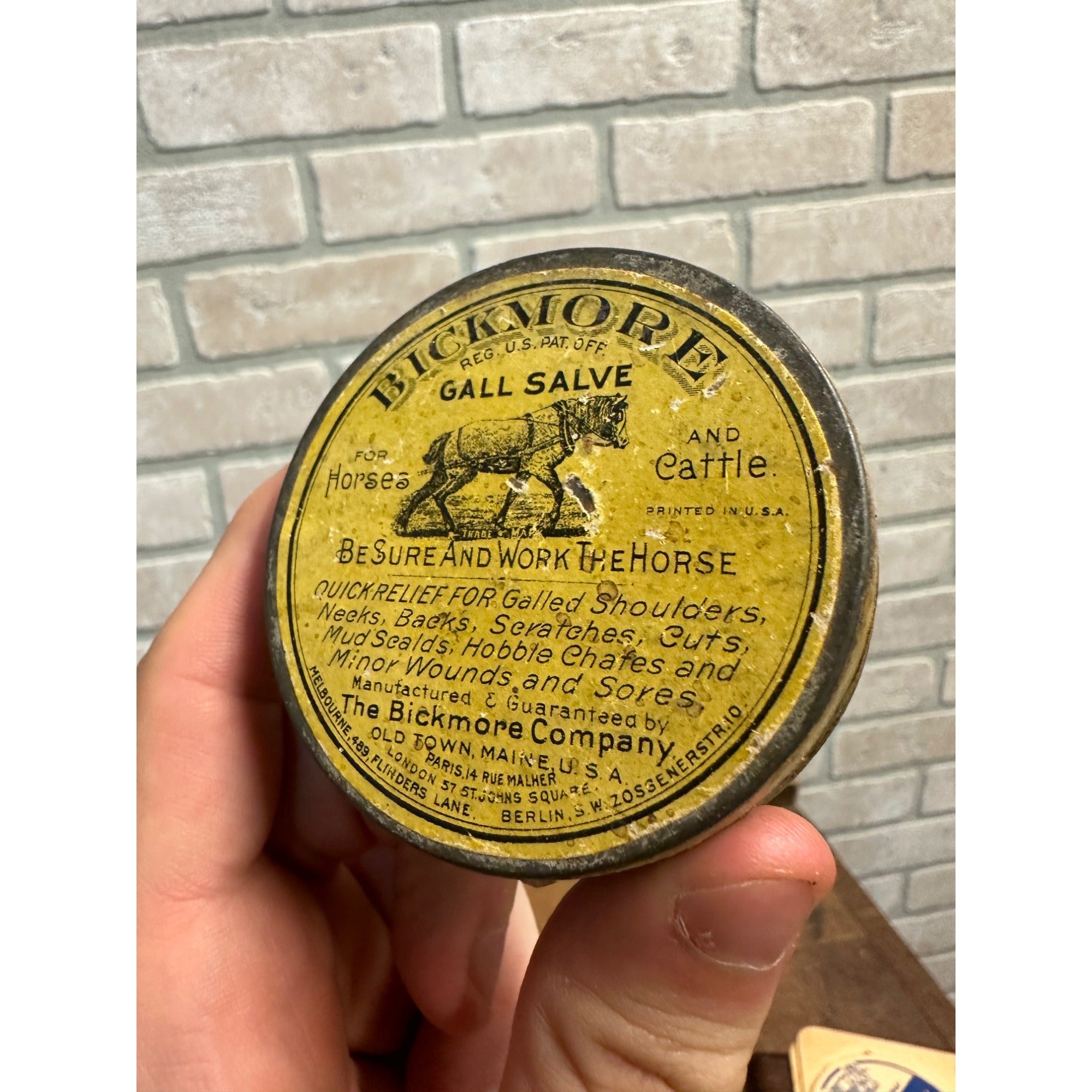 Vintage Early 1900s Bickmore's Gall Salve for Horses & Cattle Advertising Tin Can