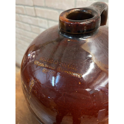Antique 1800s Fuller & Fuller Druggists Chicago Brown Stoneware Glazed Jug
