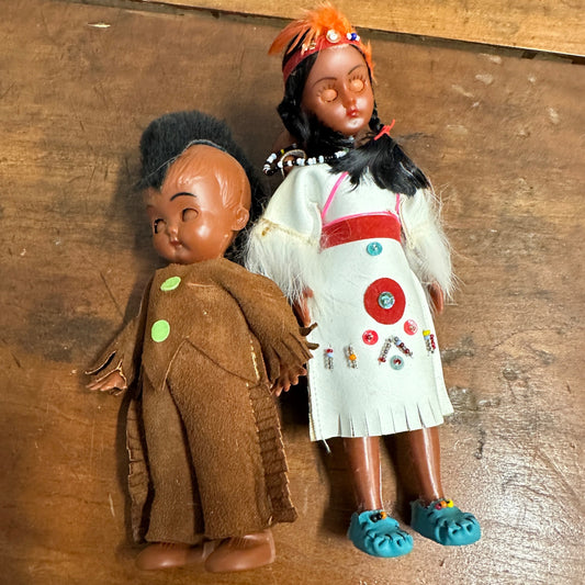 Vintage 1960s Native American Indian Sleepy Eye Dolls Child + Mother w/ Twins