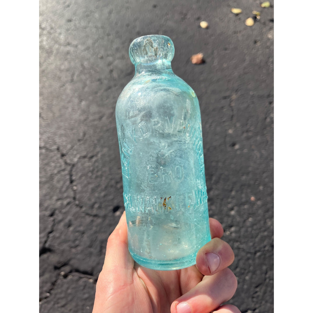 Ben Kornburger & Bro c1890s Milwaukee Wis Blue Soda Beer Bottle Blob Hutchinson