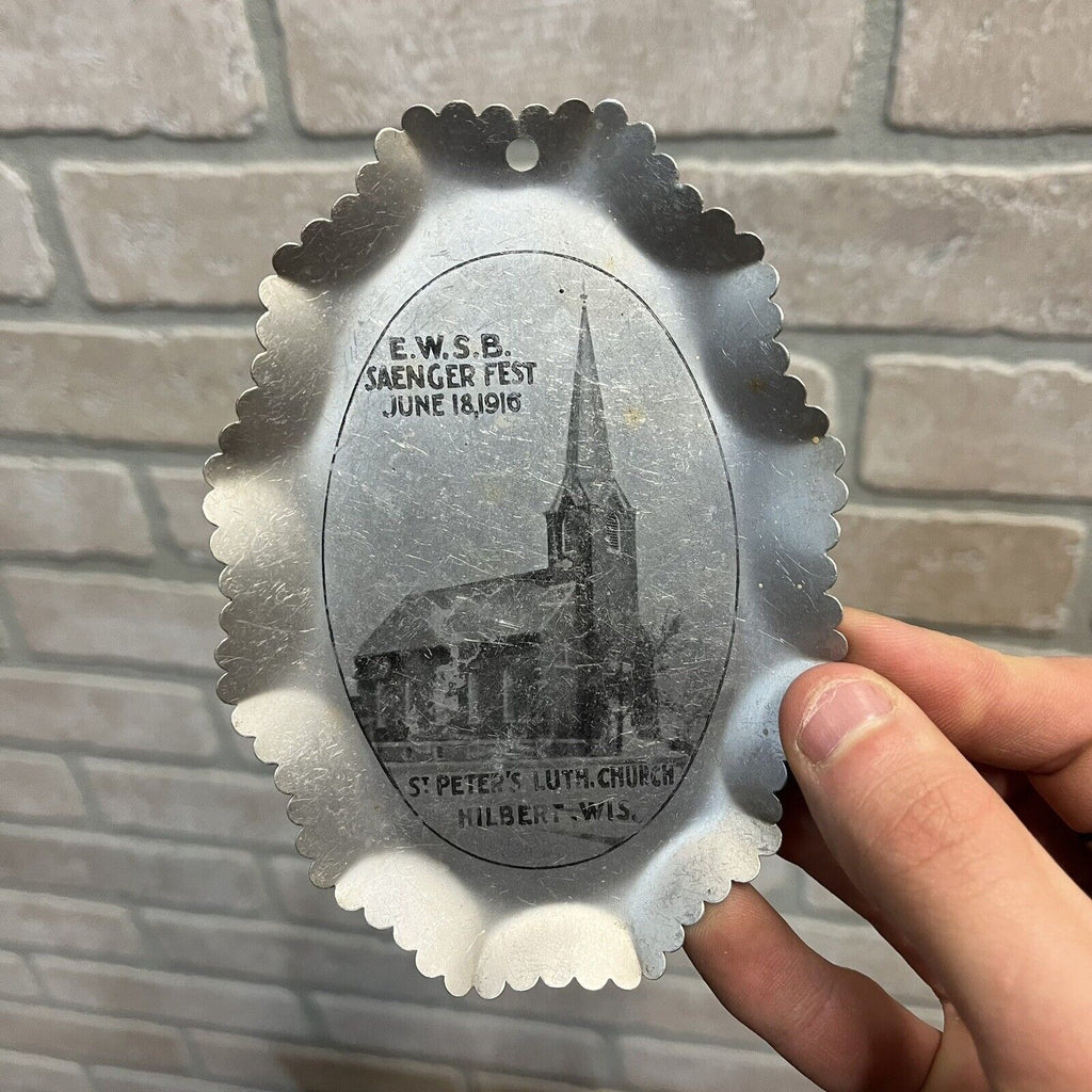 Vintage 1916 St Peters Lutheran Chruch Hilbert Wus Saenger Fest Advertising Tray