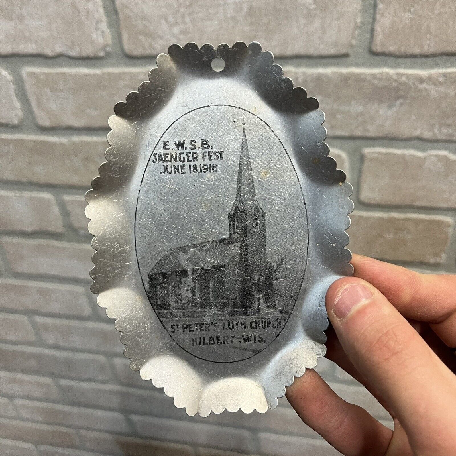 Vintage 1916 St Peters Lutheran Chruch Hilbert Wus Saenger Fest Advertising Tray