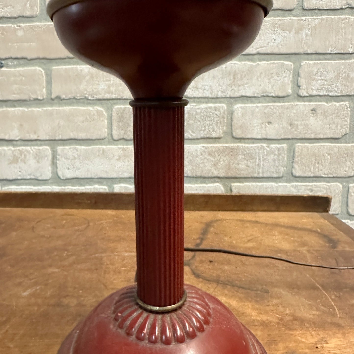 Vintage Red & Gold Accent 14" Torchiere Table Lamp - No Shade
