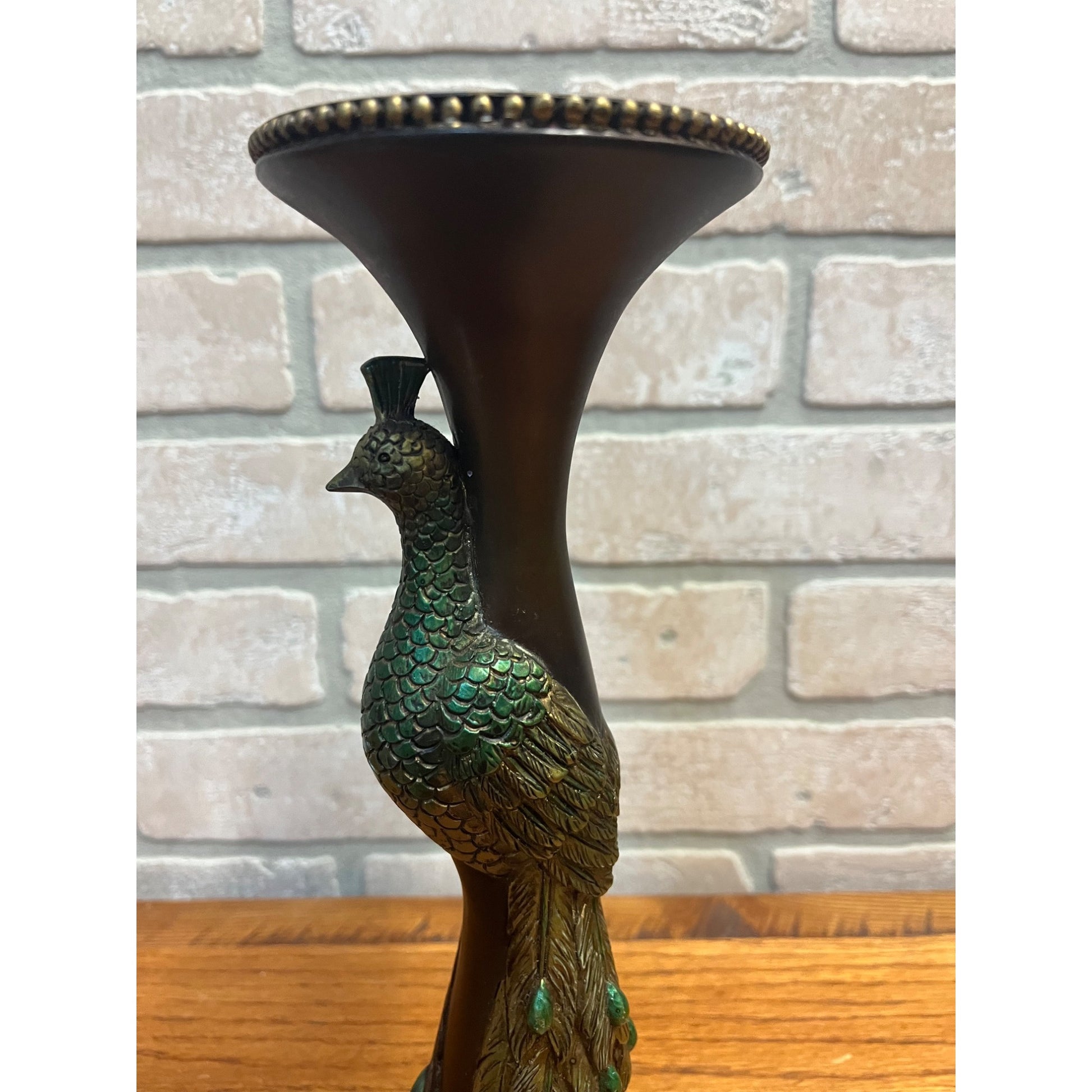 Vintage Mid-Century MCM Peacock Table Candle Holder Single 11.75"