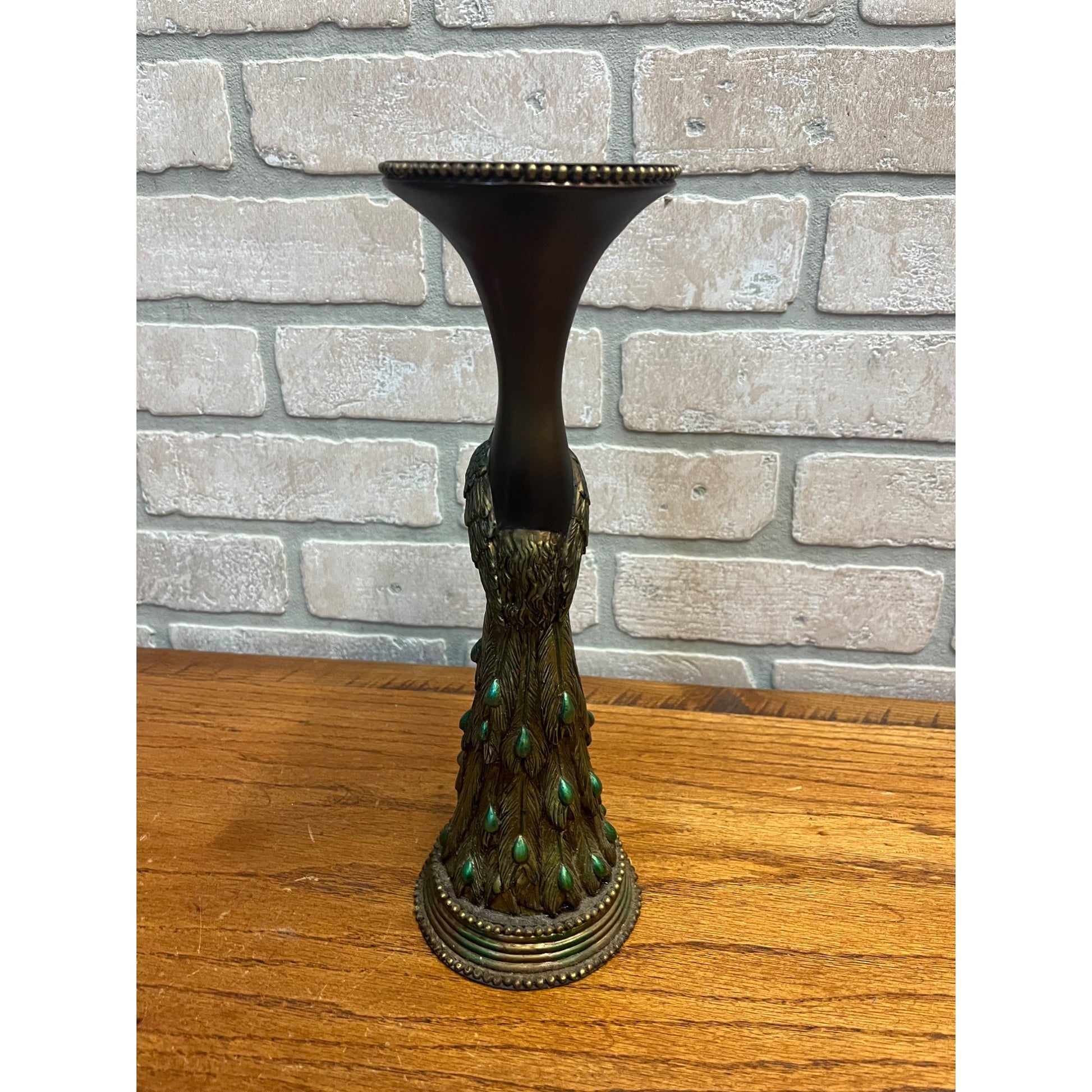 Vintage Mid-Century MCM Peacock Table Candle Holder Single 11.75"