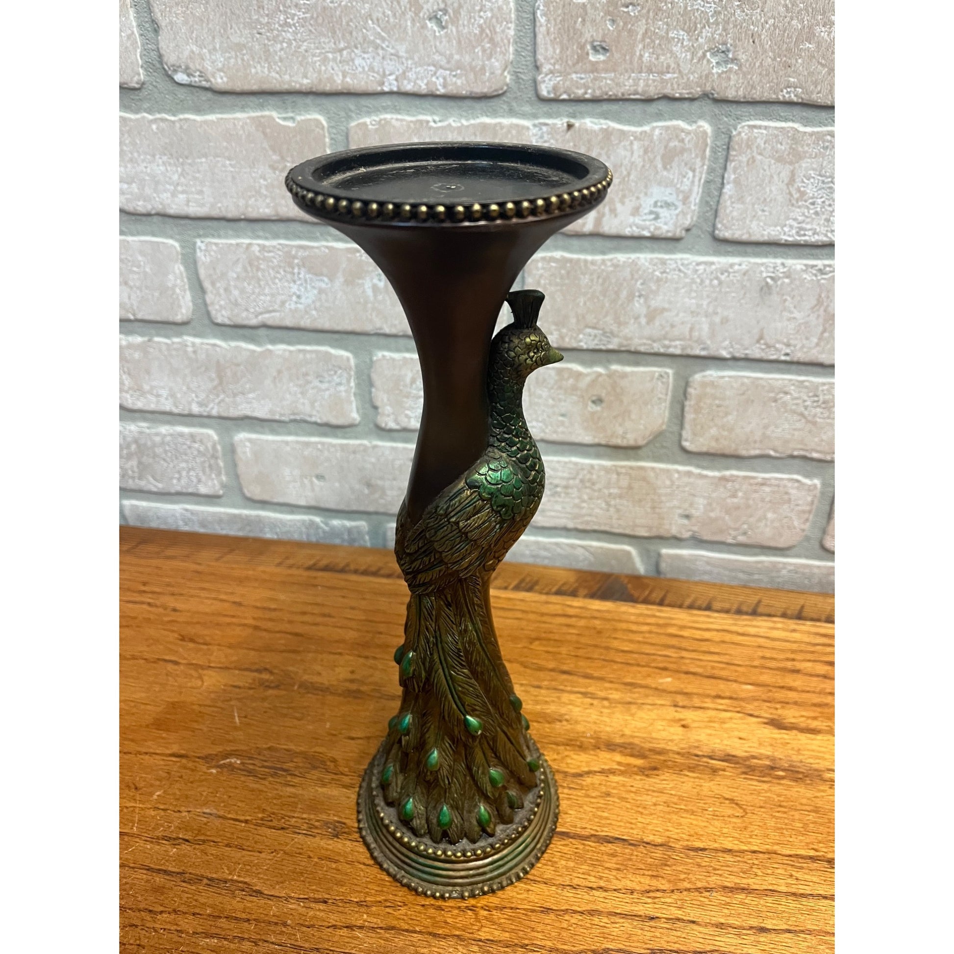 Vintage Mid-Century MCM Peacock Table Candle Holder Single 11.75"