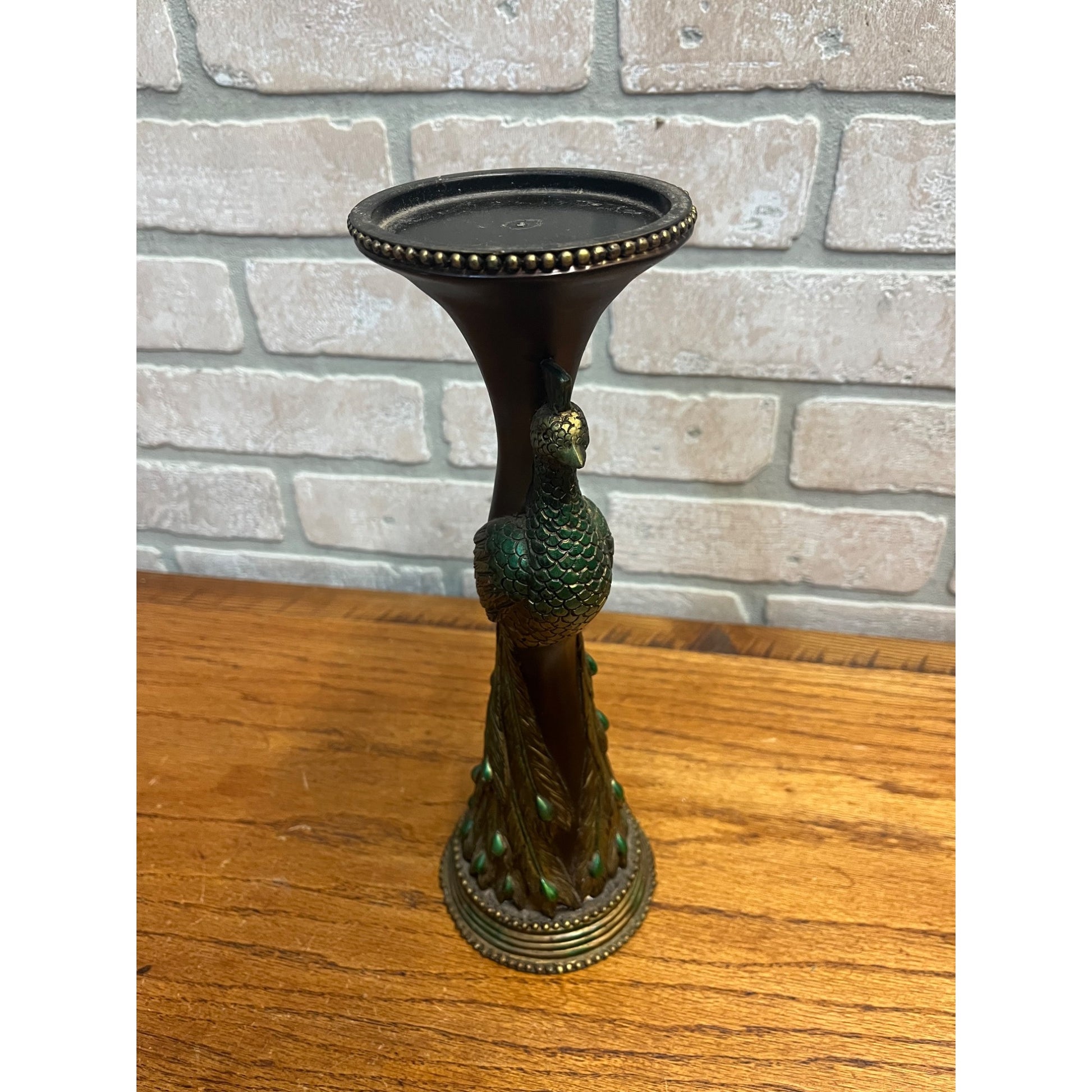 Vintage Mid-Century MCM Peacock Table Candle Holder Single 11.75"