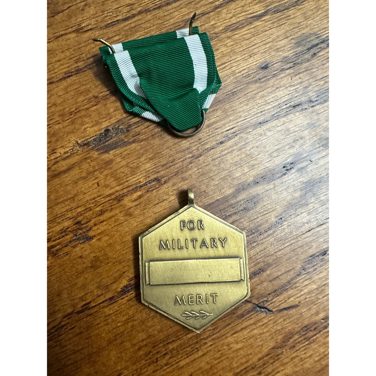 Original WWII US Armed Forces Military Merit Medal Green Antique Gold Tone Eagle