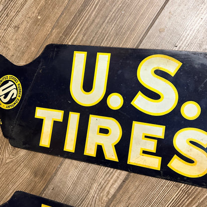 Vintage 1939 United States Rubber Co. US Tires Rack Tin Advertising Signs Pair (2)