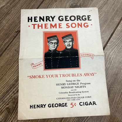 Vintage 1930 Henry George Cigars Theme Song Advertising Sheet Music Columbia