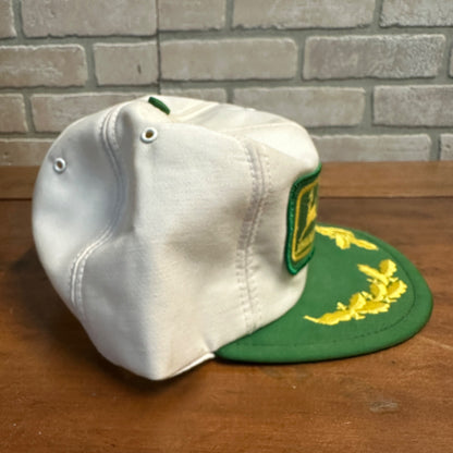 RARE Vintage John Deere Implement Farm Snapback Trucker Hat Cap Patch Markesan Wi