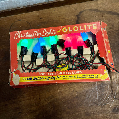 Vintage 1940s Glolite Christmas String Light Mazda Lamps C7 Bulbs 7-Light