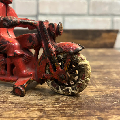 Vintage Hubley Cast Iron Harley Davidson 6" Red Toy Motorcycle - Original