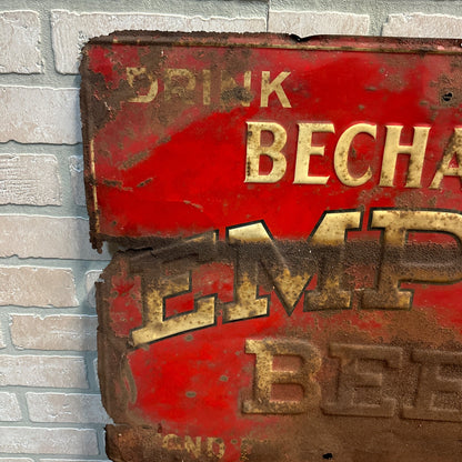 SCARCE Vintage Bechaud's Empire Beer Tin Advertising Sign Fond du Lac Wis