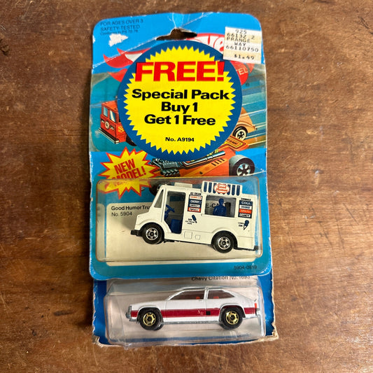 VINTAGE 1981 HOT WHEELS SPECIAL 2 PACK  - 5904 GOOD HUMOR + CHEVY CITATION 1693