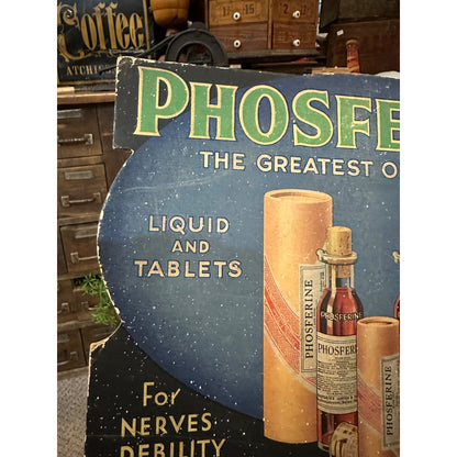 Vintage 1900s Phosferine Tonic Medicine Advertising Litho Sign Cardboard