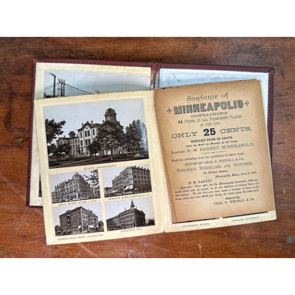 1886 MINNEAPOLIS, MN PICTORIAL ALBUM 28 VIEWS STEAMERS, HOTELS, INTERURBAN
