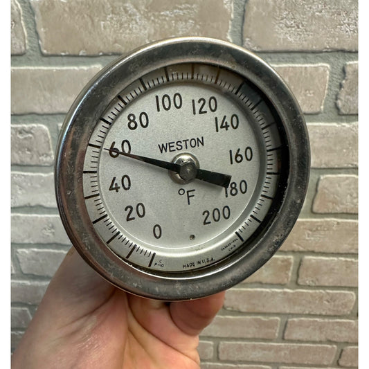 VINTAGE WESTON THERMOMETER TEMPERATURE 3.25" GAUGE 0°- 200° STEAMPUNK INDUSTRIAL