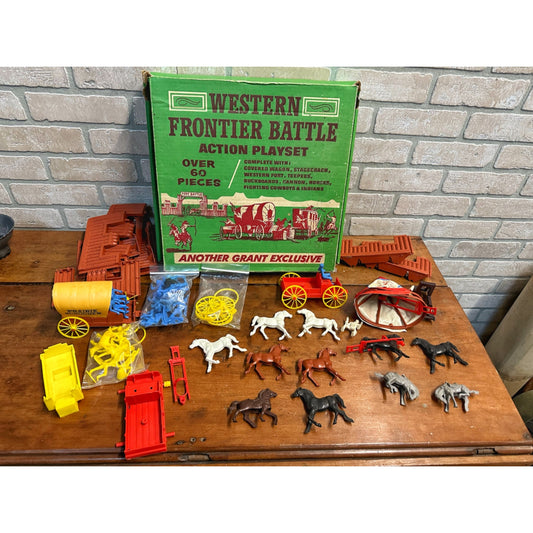 VINTAGE 1960S GRANT PLASTIC WESTERN FRONTIER BATTLE PLAYSET COWBOY HORSE FORT