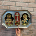 Vintage Catholic Sacred Heart Jesus Mary Shadow Box Shrine Crucifix Wall Hanging